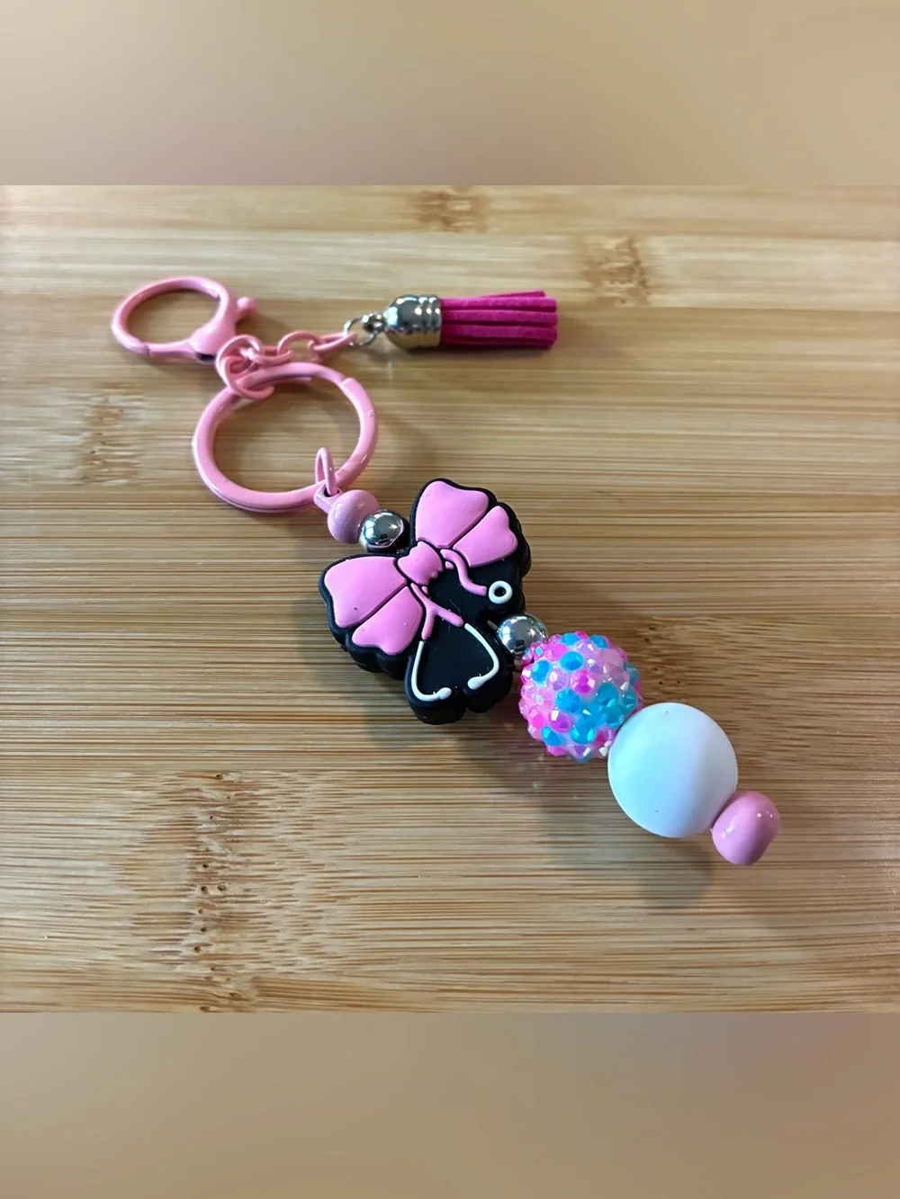 Nurse/Doctor Pink Bow Tassel Keychain